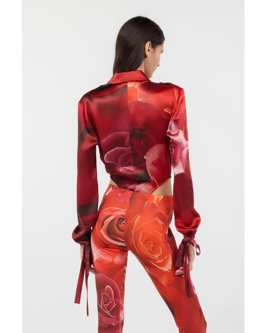 Roberto Cavalli Red Abstract-Print Bodysuit