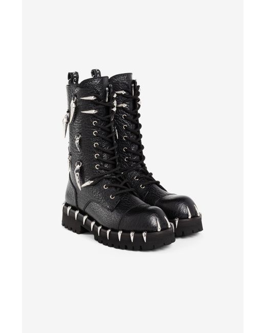 Roberto Cavalli Black Tiger Tooth Combat Boots for men