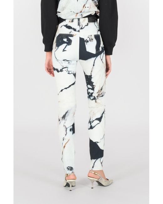 Roberto Cavalli White Skinny Trousers With Marble Print