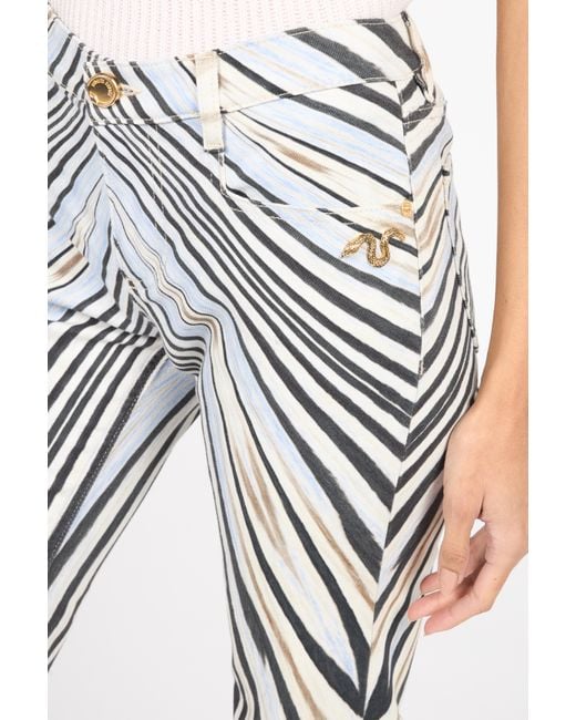 Roberto Cavalli White Zebra Print Flared Jeans