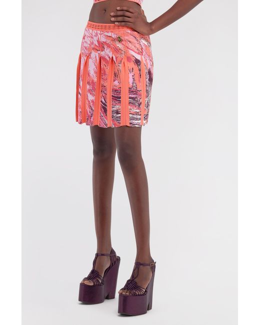 Roberto Cavalli Pink Plumange Print Mini Skirt