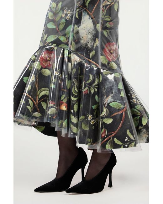 Roberto Cavalli Black Mermaid Skirt With Shrub And Flower Print