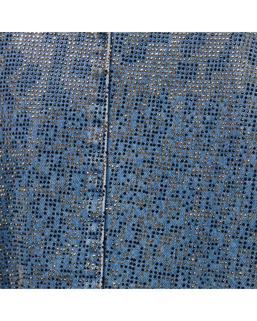 Roberto Cavalli Blue Cropped Denim Jacket With Rhinestones