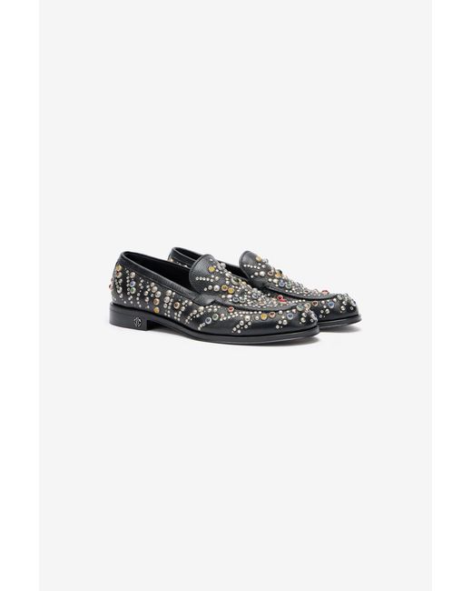 Roberto Cavalli Black Loafers With Studs And Stones for men