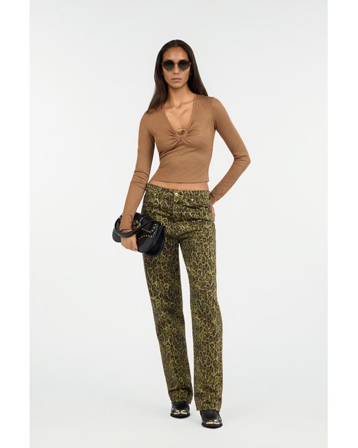 Roberto Cavalli Brown Bronze Lurex Crop Top With Ring Detail