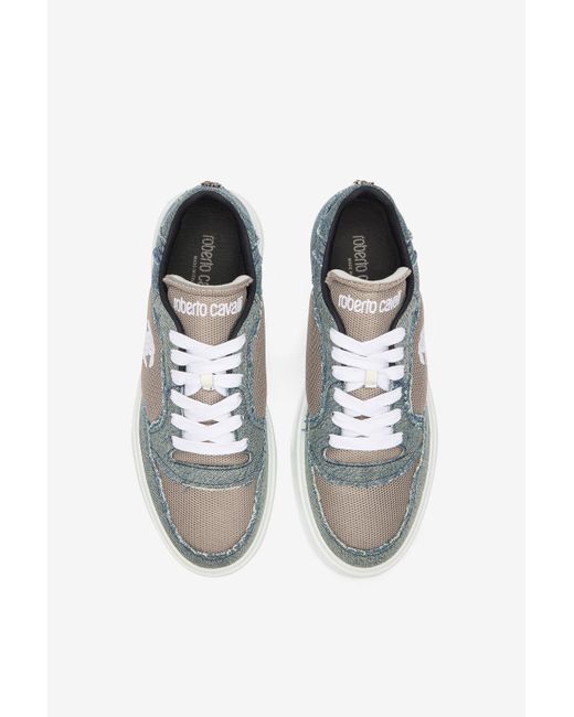 Roberto Cavalli Multicolor Denim And Mesh Sneakers for men