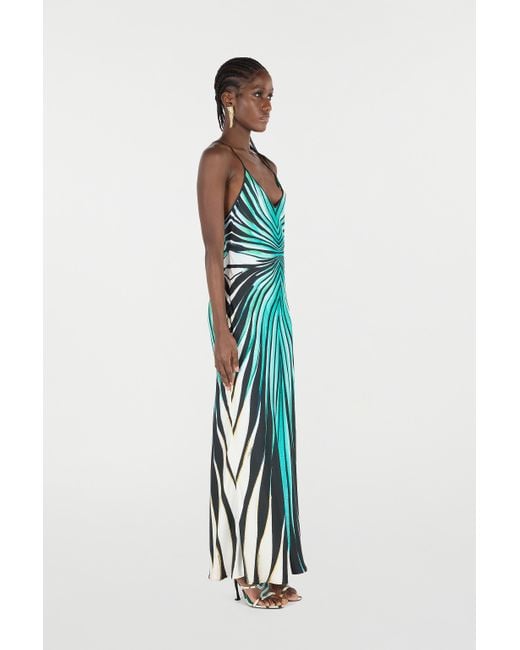 Robe Maxi En Soie Imprimé Ray Of Sea Roberto Cavalli en coloris Blue
