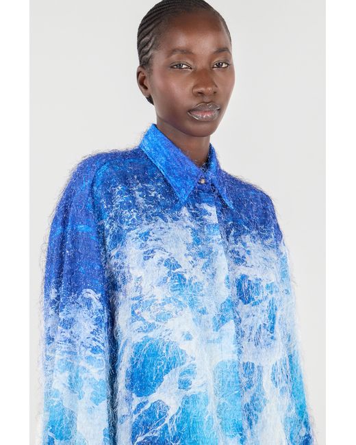 Roberto Cavalli Blue Stretto Di Messina Print Shirt