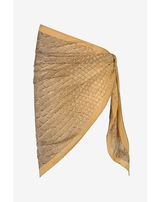 Roberto Cavalli Natural Silk Pareo With And Sand Serpentine Print