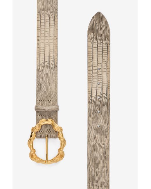 Roberto Cavalli White Ivory Belt With Cobra Print And Snake Buckle