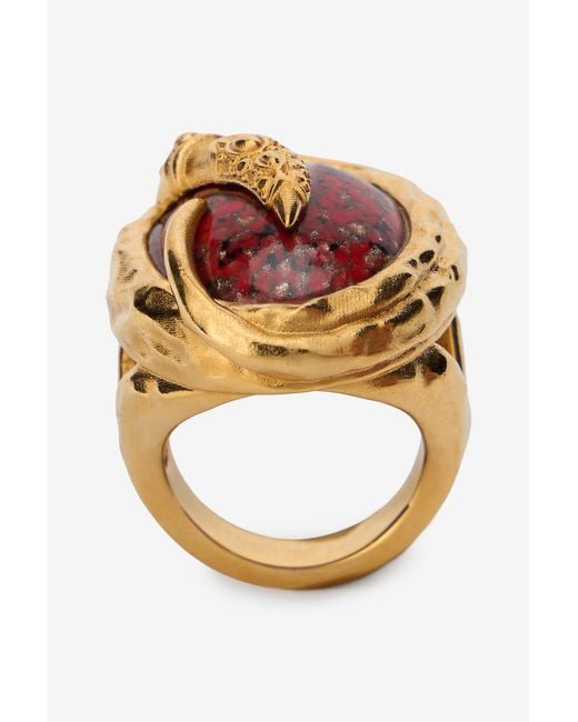 Roberto Cavalli Multicolor Golden Cocktail Ring With Ruby Stone
