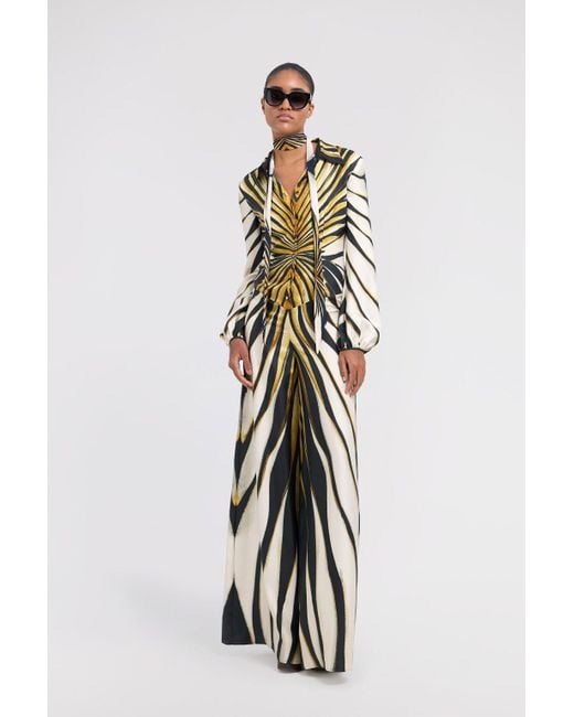 Roberto Cavalli White Ray Of Print Silk Jumpsuit