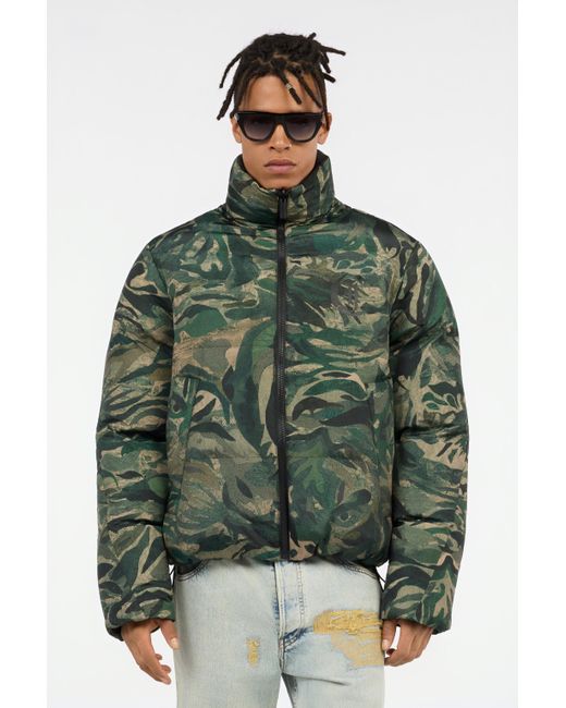 Roberto Cavalli Blue Reversible Tiger Camu Print Puffer Jacket for men