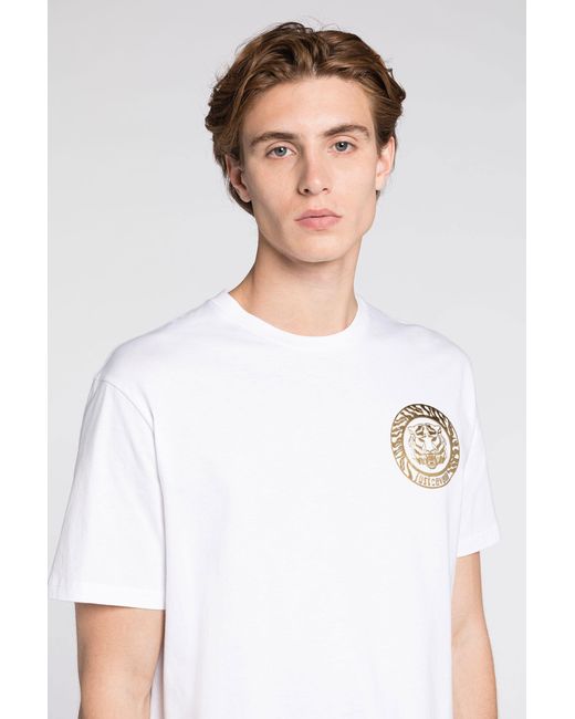 Roberto Cavalli White Just Cavalli Logo-Print Cotton T-Shirt for men