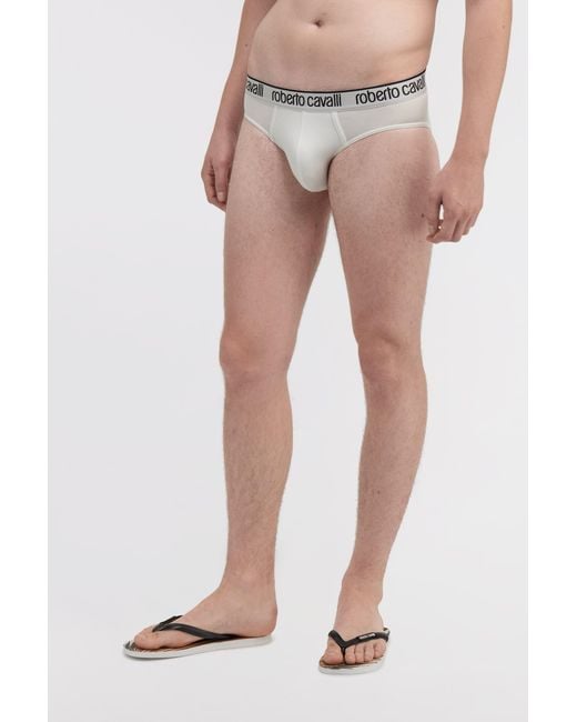 Roberto Cavalli White Logo Briefs for men
