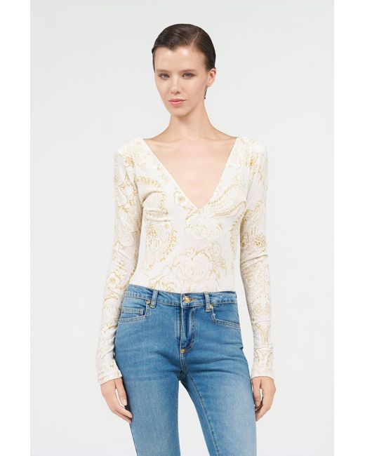 Roberto Cavalli White Ornamental Print Top