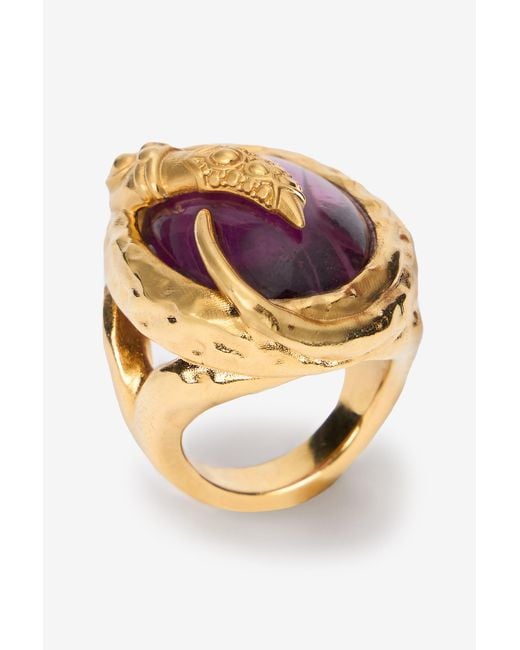 Roberto Cavalli Pink Golden Cocktail Ring With Amethyst Stone