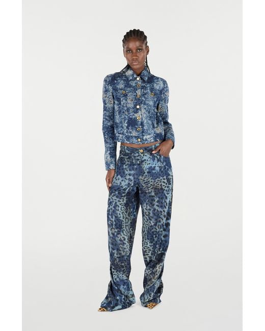 Roberto Cavalli Blue Denim Jacket With Discoloration