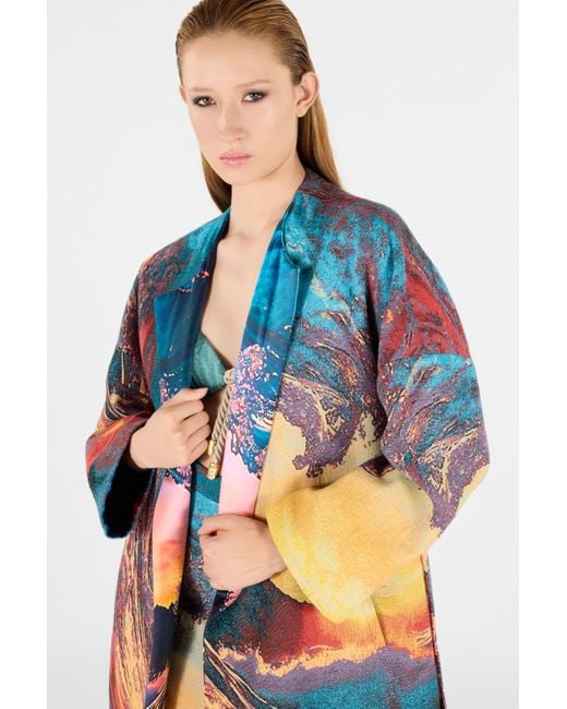 Roberto Cavalli White Itaca Print Coat With Belt