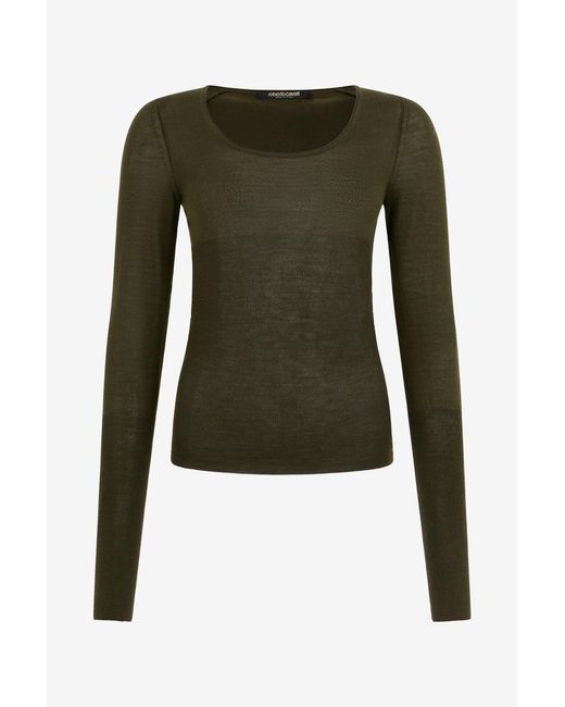 Roberto Cavalli Green Long Sleeve Knit Top