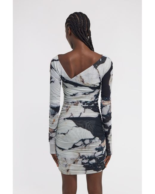 Roberto Cavalli Gray Marble Print Dress