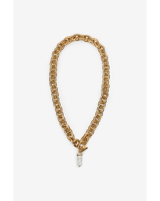 Roberto Cavalli White Chain Necklace With Stone Pendant