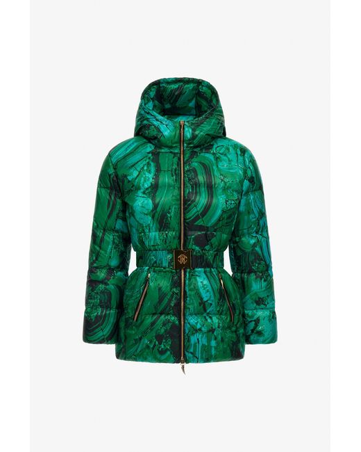 Roberto Cavalli Green Malachite Printed Puffer Jacket