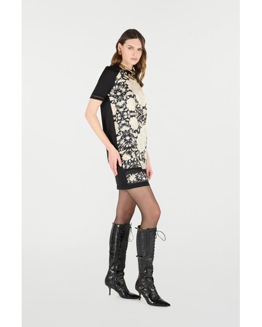 Roberto Cavalli Black Mini Dress With Floral Print