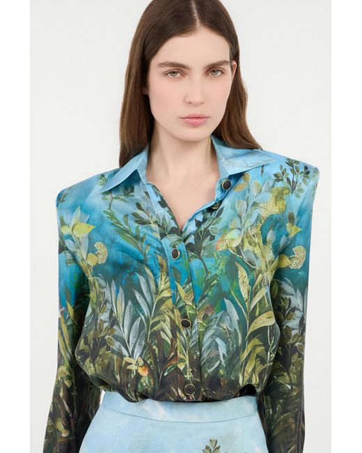 Roberto Cavalli Green Eden Print Silk Shirt