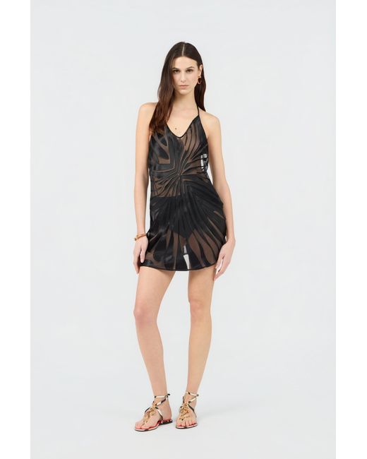 Roberto Cavalli Black Mini Slip Dress With Ray Devoré Print