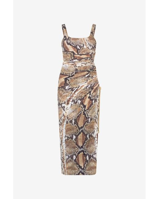 Abito Midi Stampa Python di Roberto Cavalli in White