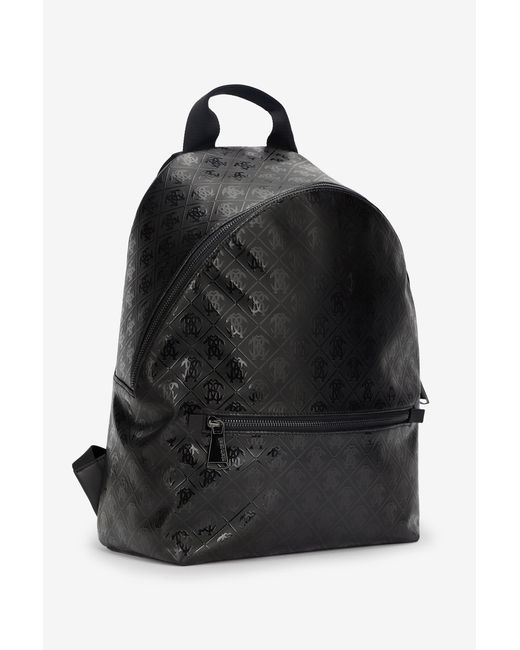 Roberto Cavalli Black Backpack With All-Over Mirror Snake Monogram for men