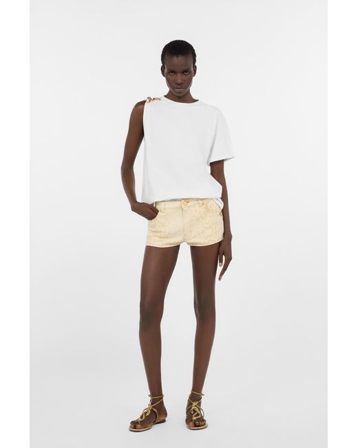 Roberto Cavalli White Asymmetric T-Shirt With Snake Motif