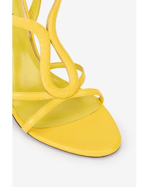 Roberto Cavalli Yellow Leather Sandals With Snake Detail