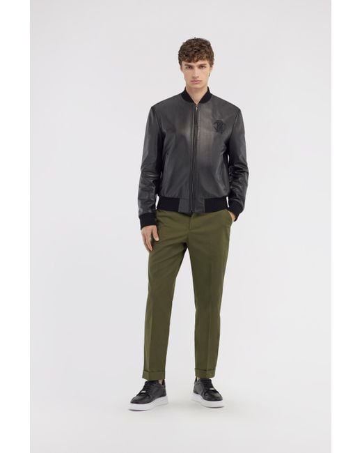 Roberto Cavalli Green Tailored Slim Pants With Fang for men