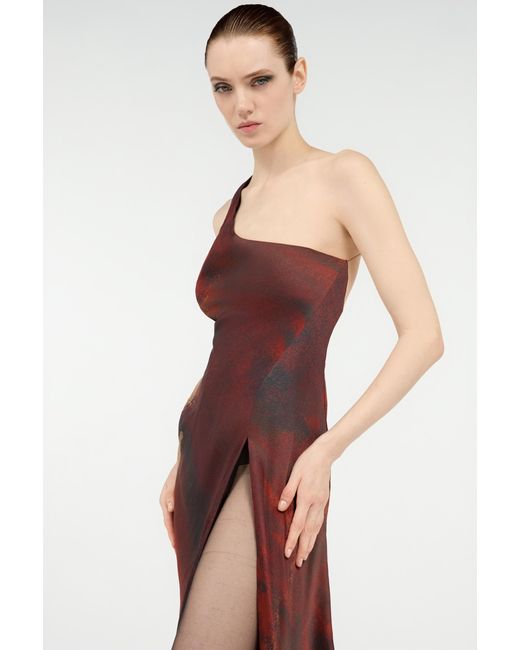 Roberto Cavalli Red Long Silk Dress With Marble Print