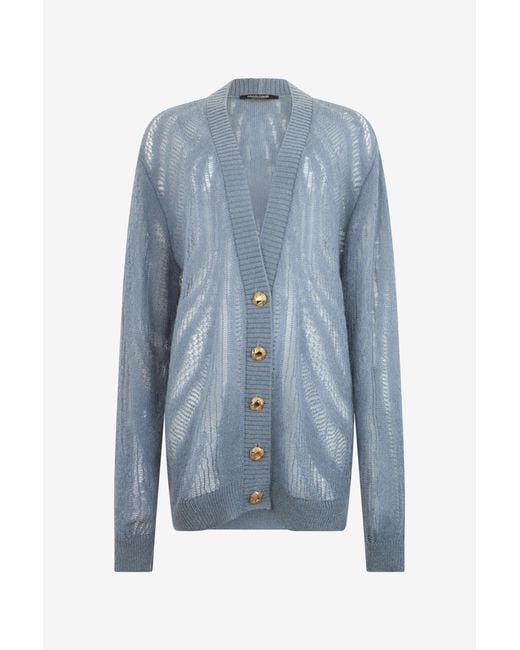 Roberto Cavalli Blue Knit Cardigan With Zebra Motif