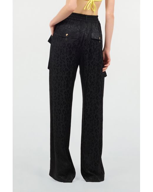 Roberto Cavalli Black Pants With Solid-Color Jaguar Skin Print