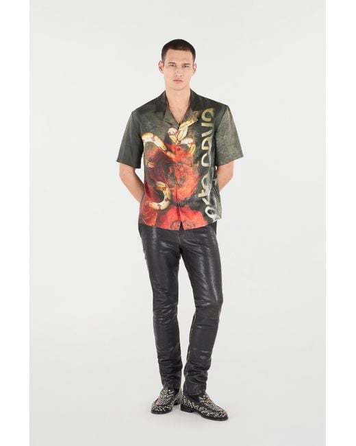 Roberto Cavalli Black Genuine Leather Pants for men