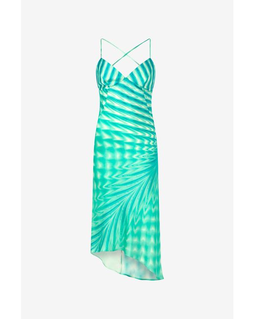 Roberto Cavalli Green Asymmetric Dress With All-Over Print
