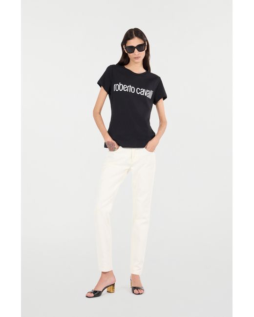 Roberto Cavalli White Hose Mit Print Python Und Charm