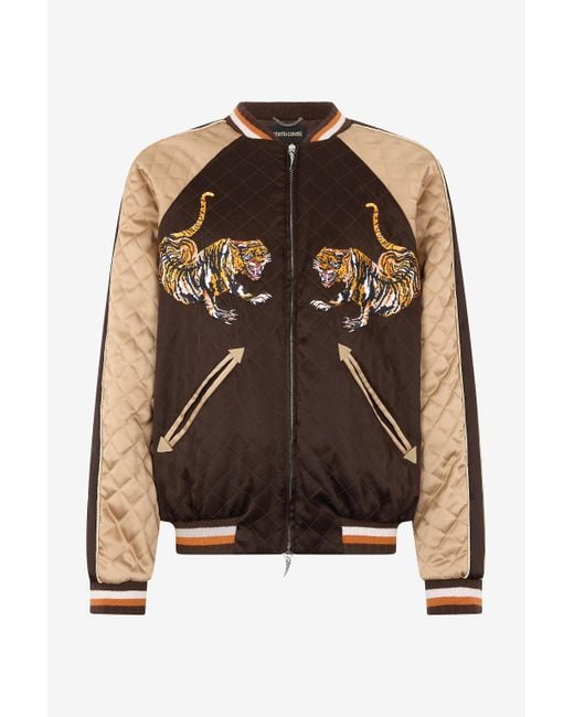 Roberto Cavalli Brown Bomber Jacket With Tigers for men