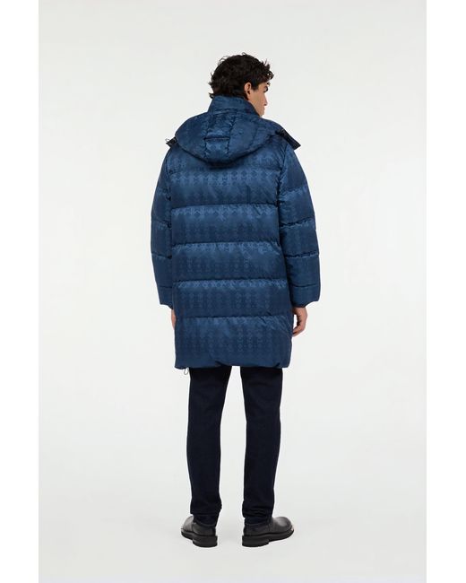 Roberto Cavalli Blue Down Jacket With Rc Monogram All Over for men