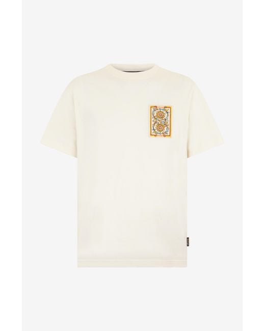 Roberto Cavalli White Ivory T-Shirt With Embroidered Persian Tarot Detail for men