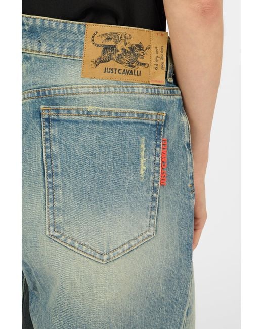 Roberto Cavalli Blue Distressed Cotton Shorts