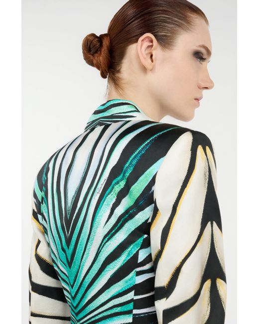 Roberto Cavalli Green Ray Of Sea Print Silk Jacket
