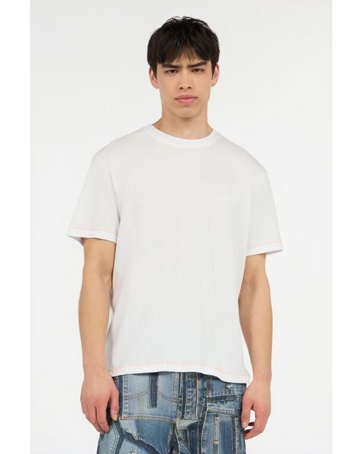 Roberto Cavalli White T-Shirt With Jc Monogram And Contrasting Topstitching for men