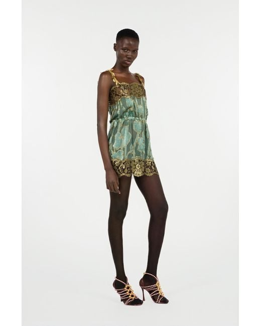 Roberto Cavalli Green Sage Mini Dress With Floral Pattern