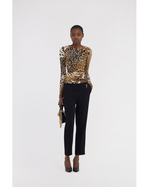 Roberto Cavalli Black Jaguar Skin Print Long-Sleeved T-Shirt