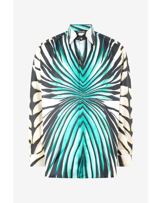 Roberto Cavalli Green Ray Of Sea Print Shirt for men